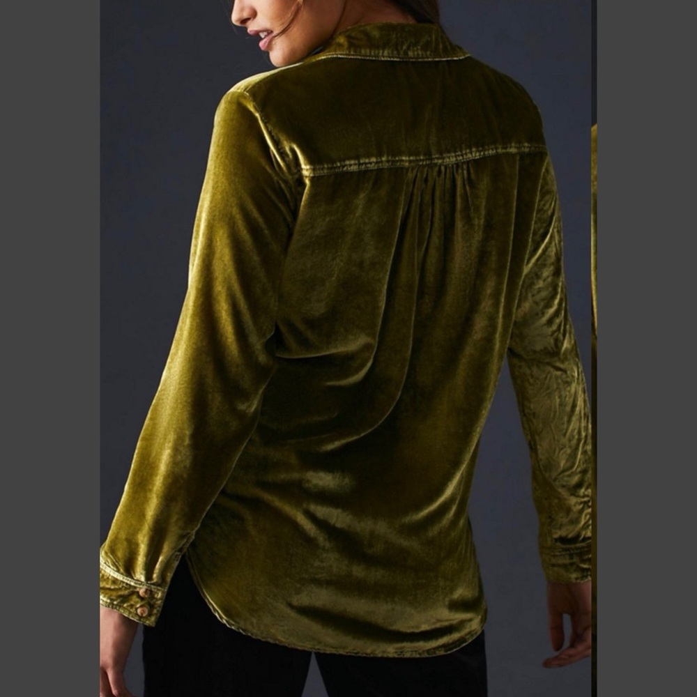 #1607 Anthropologie Pilcro Relaxed Velvet green button down top Large - Picture 3 of 6